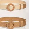 2pcs Boho Brown Straw Belts Classic Round Buckle Wide Belts Elegant Summer Beach Waistbands For Women Daily Use