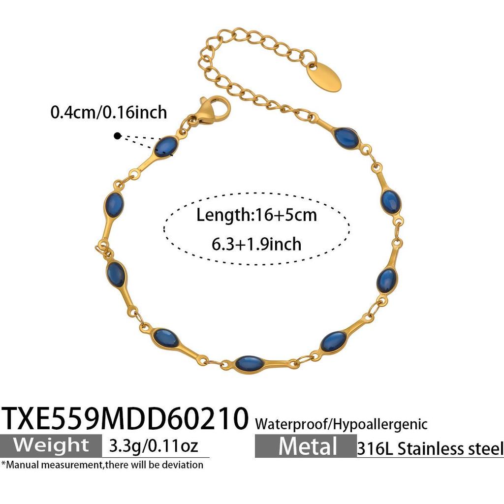 European Style Dopamine Color Block Necklace & Bracelet Set: Stainless Steel Drip Oil, Clavicle Design, Simple & Stylish Personality.