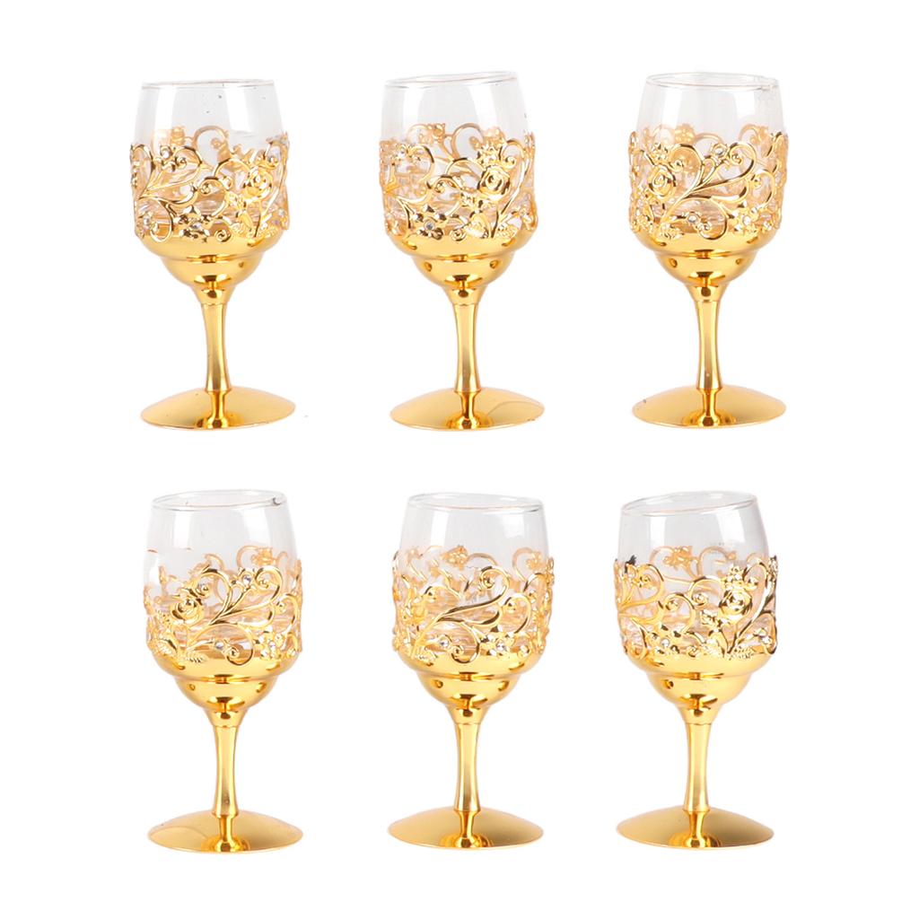 6PCS Set Vintage Wine Glasses Set Flower Embossed Pattern Transparent Glass Water Goblets