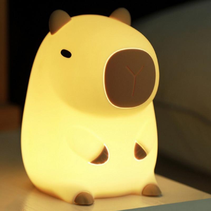 Capybara Night Light Cartoon Pat Light 2 Gear Silicone Sleeping Light USB Charging Dimmable Bedside Lamp for Home Bedroom Decor