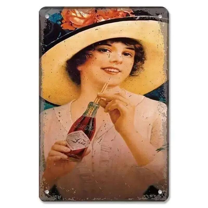 

Vintage Metal Tin Signs Soft Drinks Poster with Retro Girls Drinking Cola Bottles Perfect Wall Decor for Bar Pub Club Res 26T0104 26T0104 20x30cm