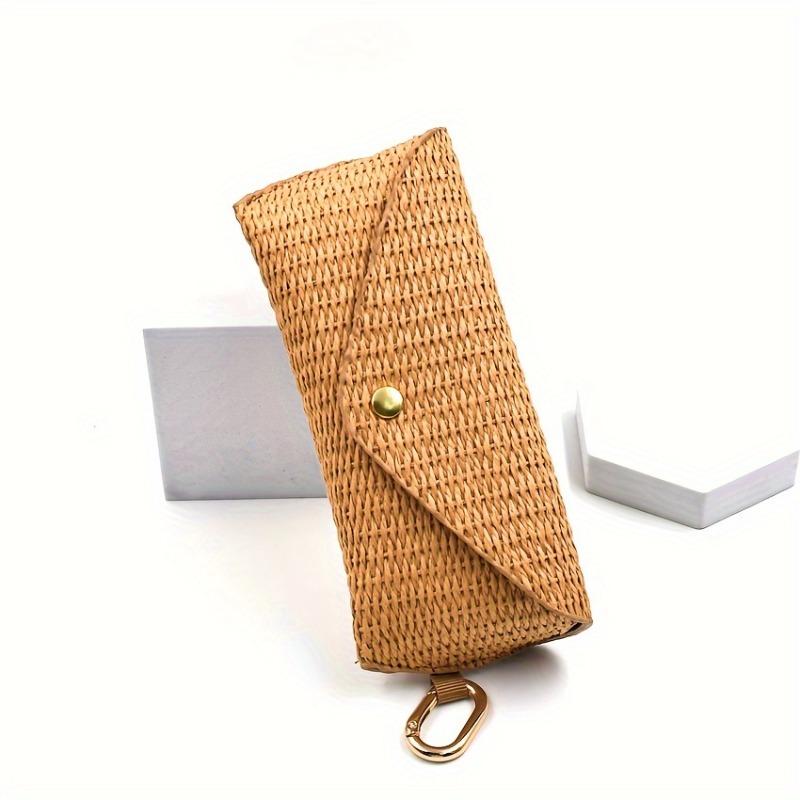 Chic Woven Straw Eyeglass Case with Hook Soft Protective Fashion Glasses Pouch for Women's Fashion Accessory