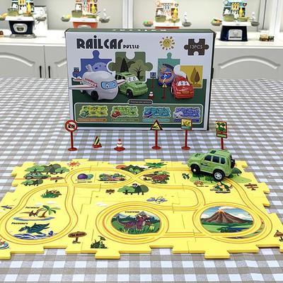 Electric Car Dinosaur Scene Children Fun Puzzle Electric Assembly Rail Car Puzzle 13pcs Creative Toys Gift Box Packing B028