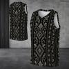 Men s Plus Size V Neck Sleeveless Tank Top Ethnic Geometric Printed Off White