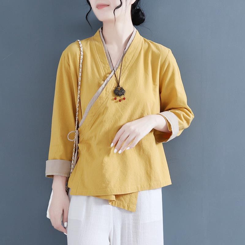 Cotton Linen Shirt Women's Spring Ethnic Harajuku Tang Suit Top Vintage Embroidery Loose Chinese Style Tradition Blouse