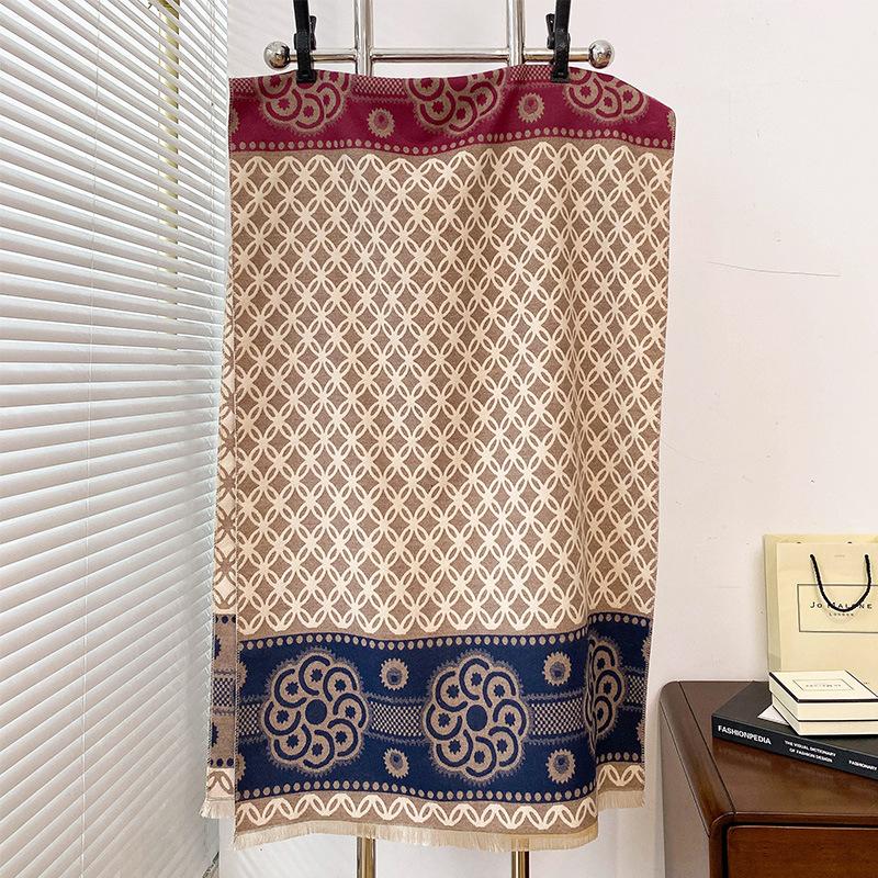 

Универсальный Повседневный Стиль Контрастные Цвета Двусторонний Шарф из Имитации Кашемира Зимняя Высококачественная Теплая Шаль 185cm хаки