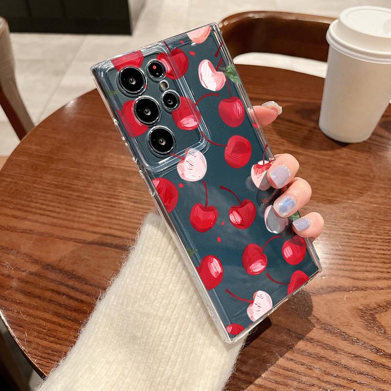 Cartoon Fruit Cherry Pattern Phone Case For Samsung Galaxy S26 S25 S24 S23 Ultra S22 Plus S24 S21 FE S25 Edge Clear Soft Cover