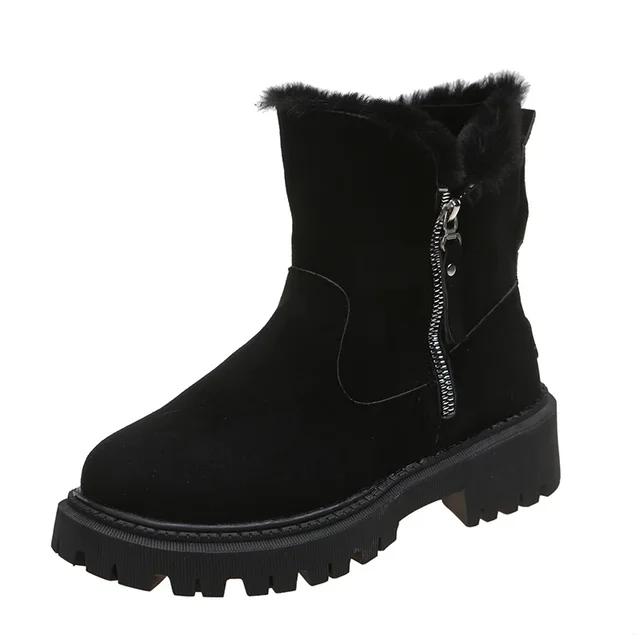 Fashion Ankle Snow Boots Women 2024 Winter Warm Fashion Designer Platform Boots Gladiator Non-slip Short Plush Flats Suede Shoes Mujer