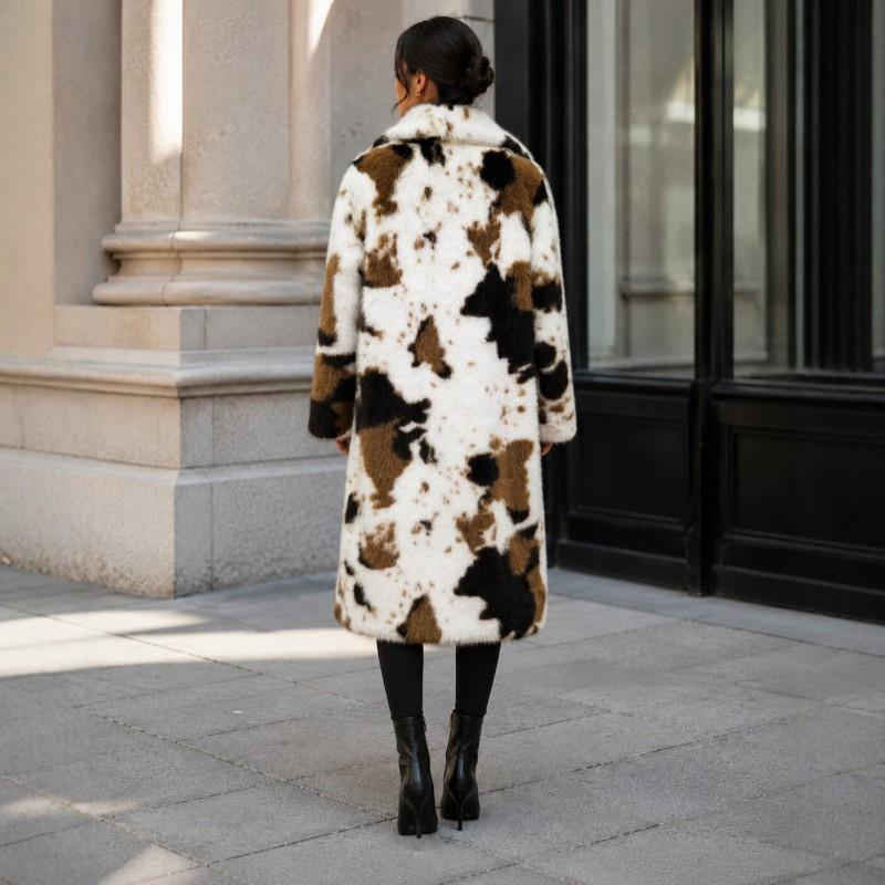 Dámský dlouhý kabát z umělé kožešiny Zimní teplý Oversized otevřený kardigan Bez límce Street Style Větší velikosti