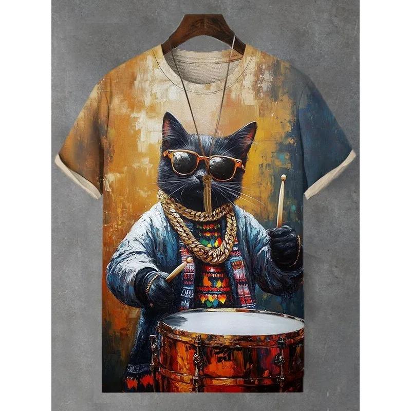 Men's Animal Funny Cat Printed T Shirt Short Sleeve Tees Tops 3D Print O-Neck Shirts Party Summer Casual Men's Clothing Shirt