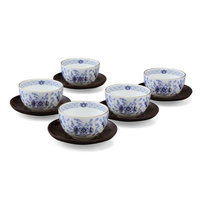 NARUMI Tea Cup Set Milano Blue Tea Utensils Set of 5 180cc Made In Japan (with Teapot) 9682-23029