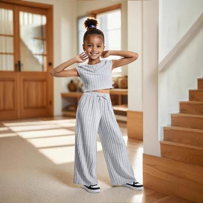 Traje de punto para niña con pantalones de pierna ancha, adecuado para verano, traje de ocio infantil para 1-8 años
