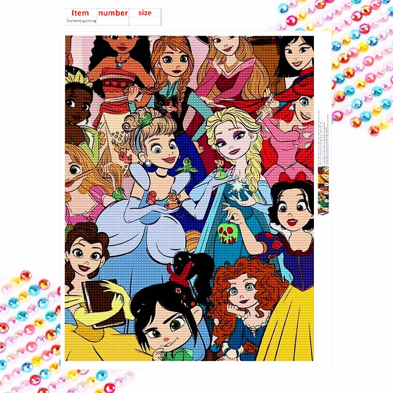 Disney Diamond Painting Kit, 5D Princess Characters Wall Decor Art Gift for Living Room, Bedroom, Study Room Etc.