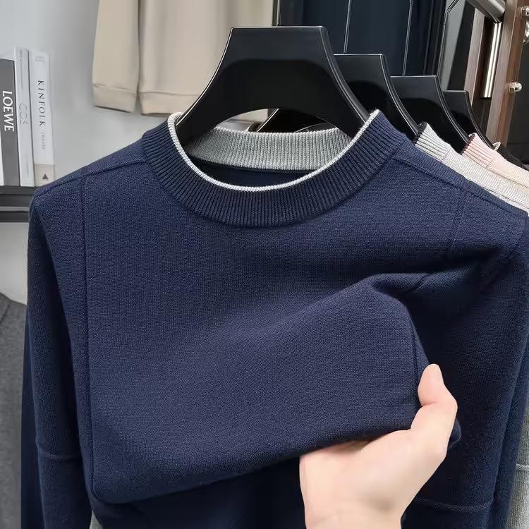 Winter Men s Minimalist Patchwork Casual Crew Neck Trendy Loose Fit Long Sleeve M