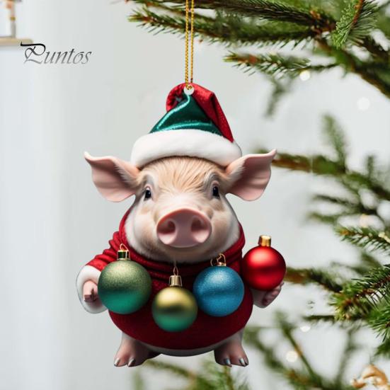 Christmas Pendant Adorable Cartoon Pig Shape Xmas Tree Hanging Ornament for Home Festive Decorations