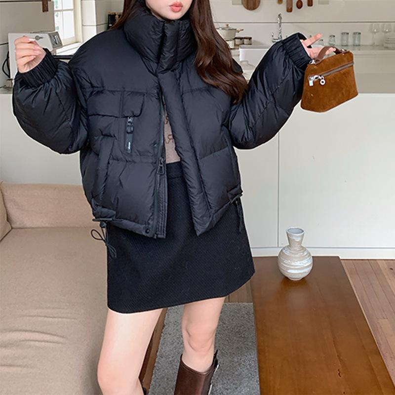 Women's Long Sleeve Stand Collar Down Coat Loose Urban Style Short Puffer Jacket Winter Warm Outerwear