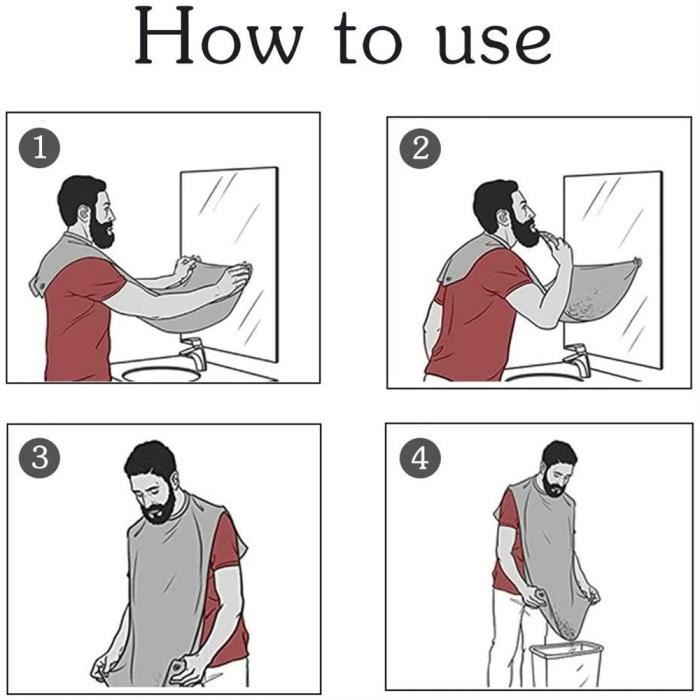 BEMSM-Tablier à Barbe Bavoir à Barbe Tablier Rasage Cape de Barbier Bavoir Rasage avec Ventouse - Blanc