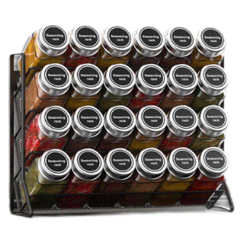 Silver wire kitchen storage rack cabinet four-layer spice rack punched spice bottle storage storage rack spice rack