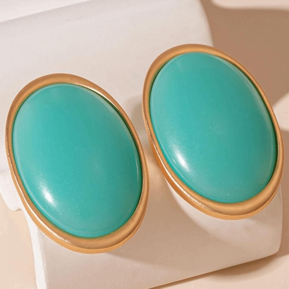 Ellipse Design Resin Stud Earrings Matte Metal Oval Earrings Party Jewelry  Women Jewelry