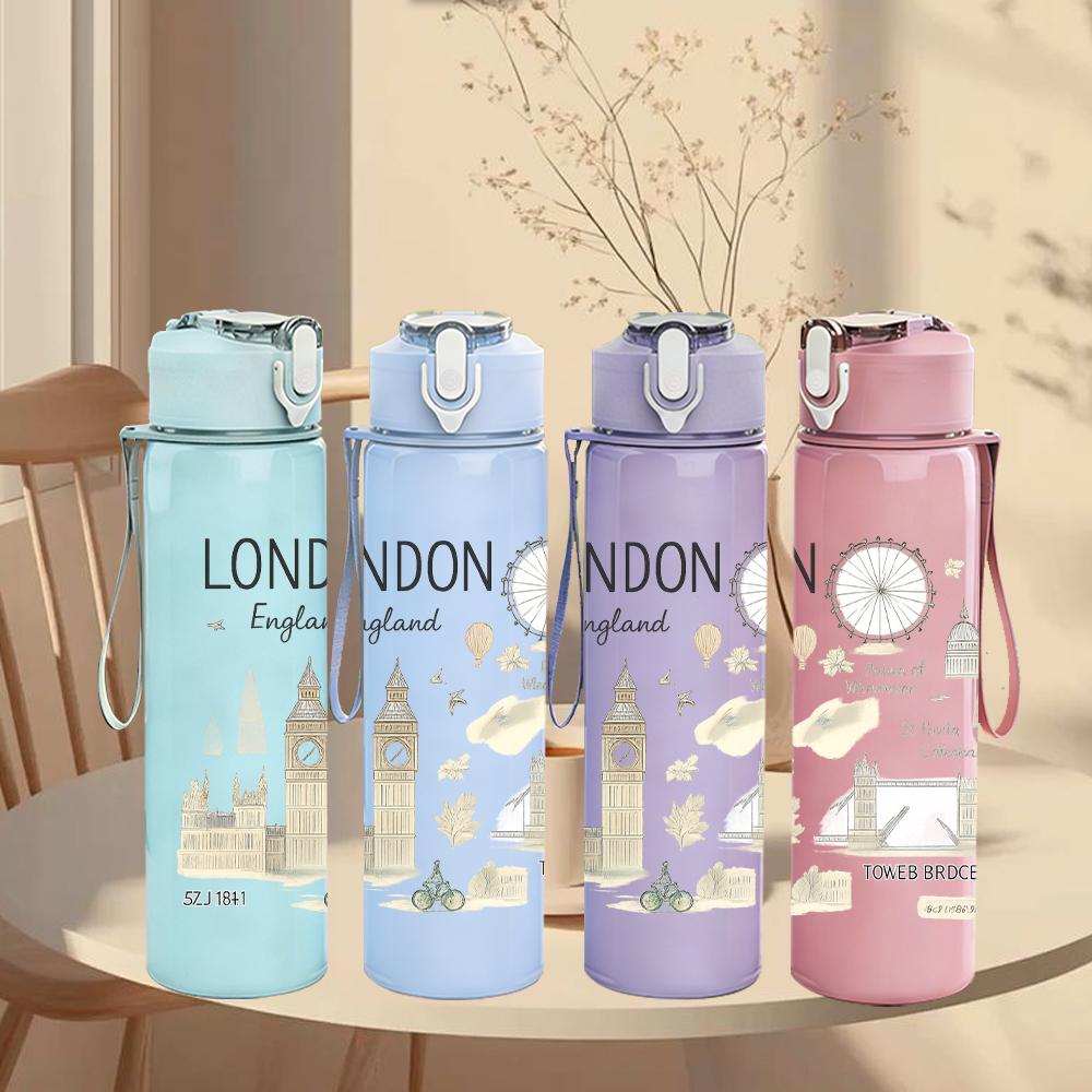 1PC London City Map 750ml Color Plastic Sports Water Bottle Leakproof Flip Straw Lid For Sports Office Home Use