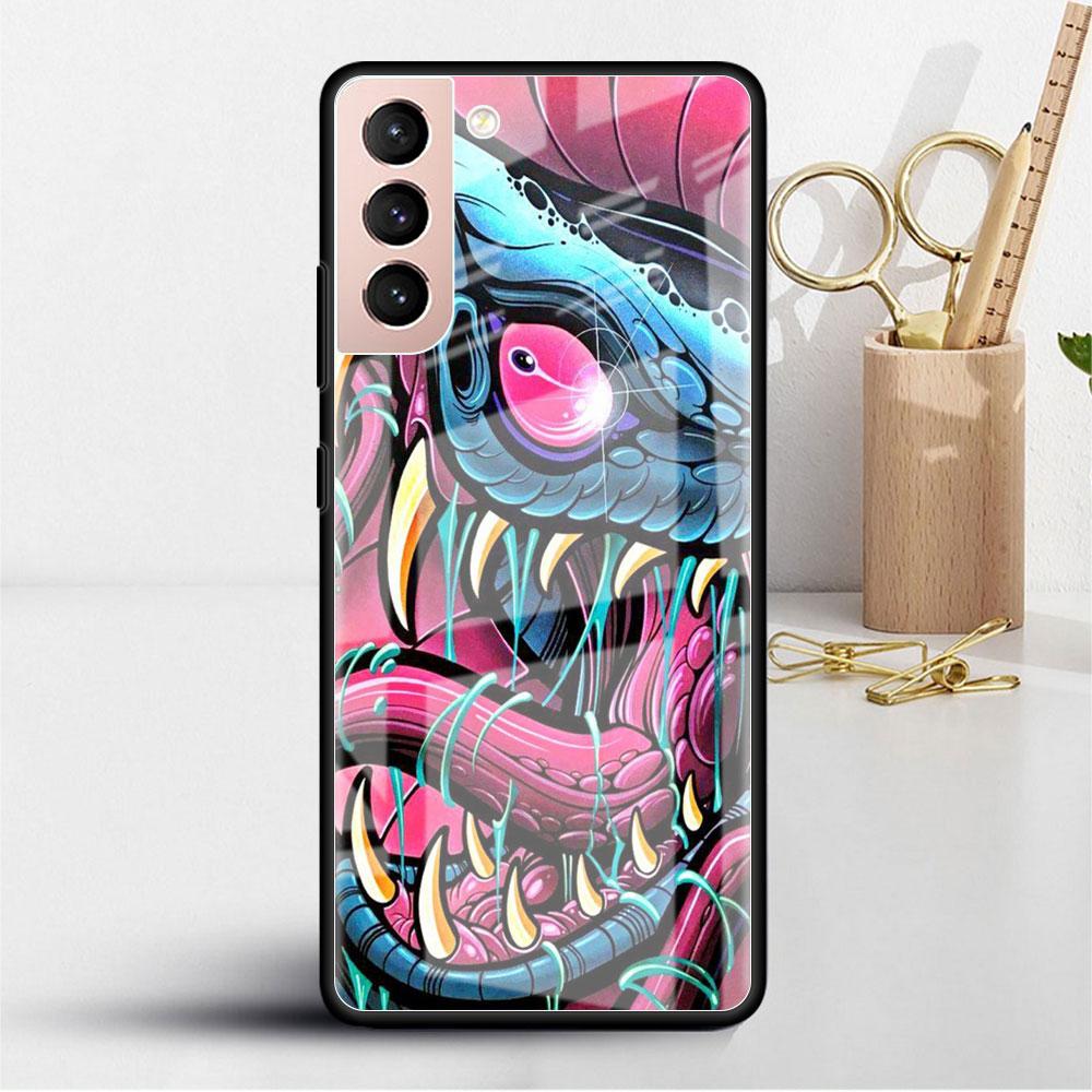Samurai Oni Mask Cool Glass Case For Samsung Galaxy S22 S20 FE S21 Plus Phone Cover S10 5G S9 Note 20 Ultra 10 Lite Shell