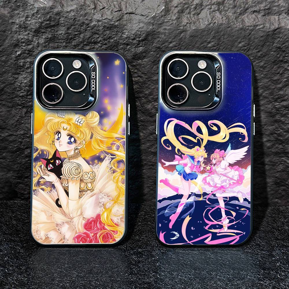 Cartoon I-Sailor M-Moon Phone Case For iPhone17, 16,15,14,13,12 Pro Max Black Candy Matte Shockproof Cover