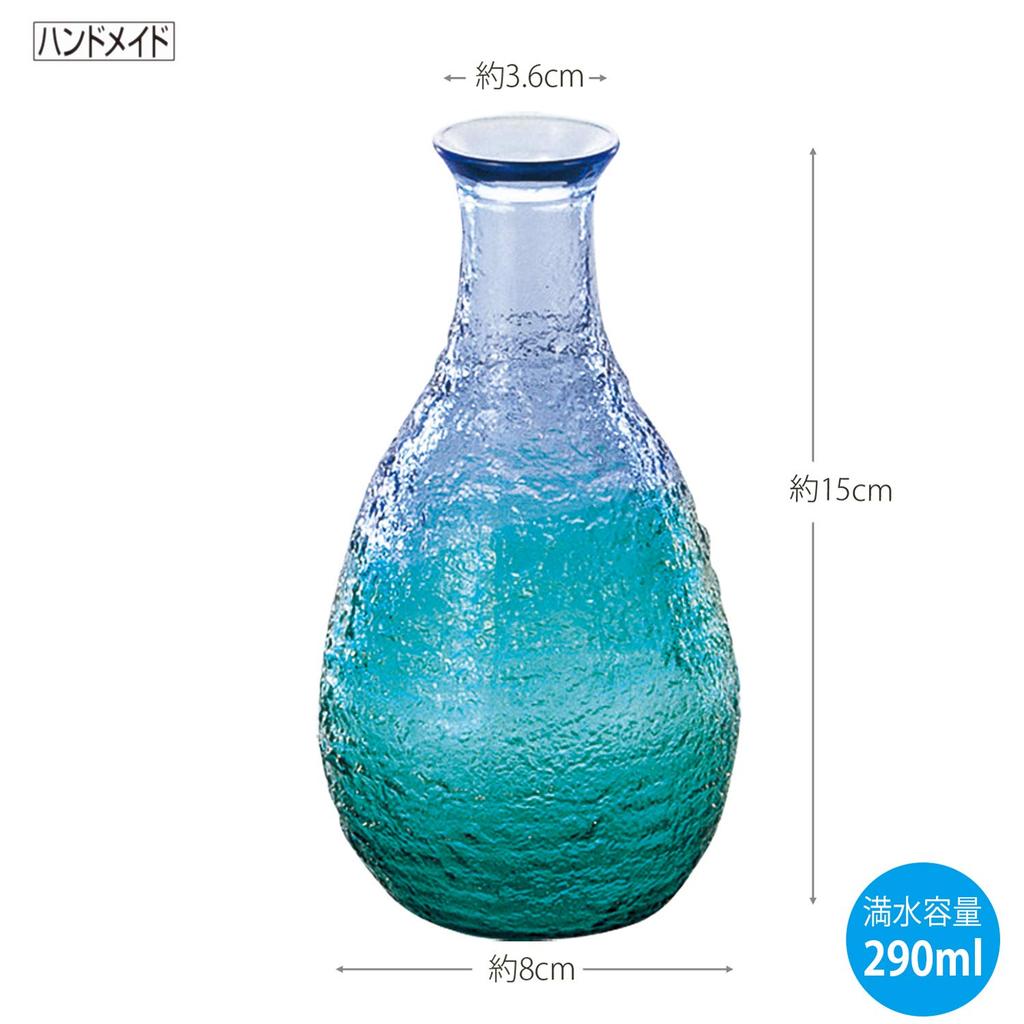 Toyo Sasaki Glass Sake Bottle Carafe, Coral Sea, Blue-Green, 290ml, Made in Japan, WA165CB/EG