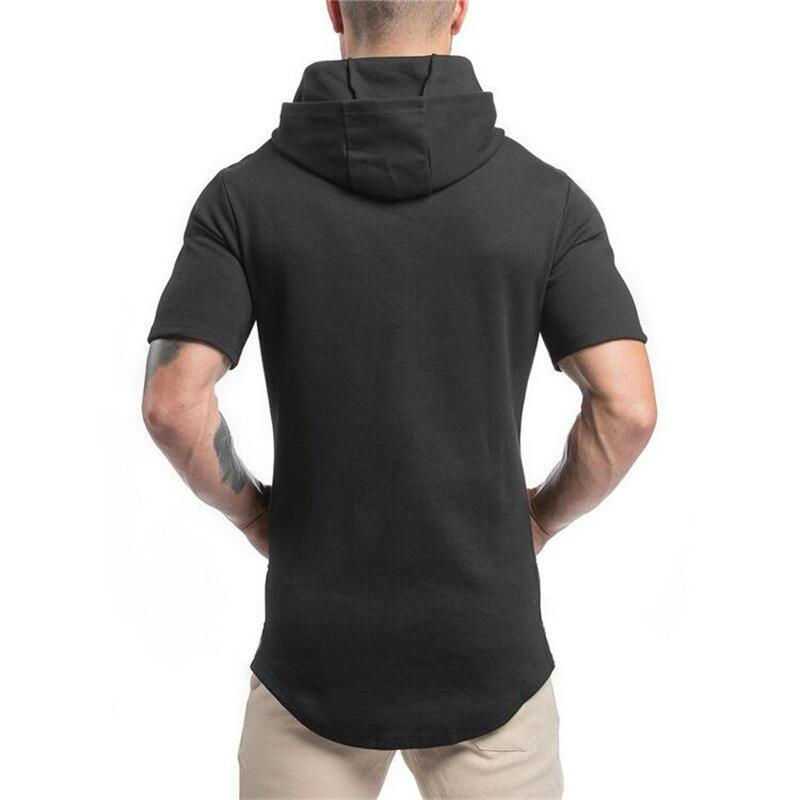 Muscleguys Summer  Men’s Fitness Bodybuilding Hooded T-shirt Youth Trend Sports T-shirt with Hoodie Fashion All-match Casual Short-sleeve