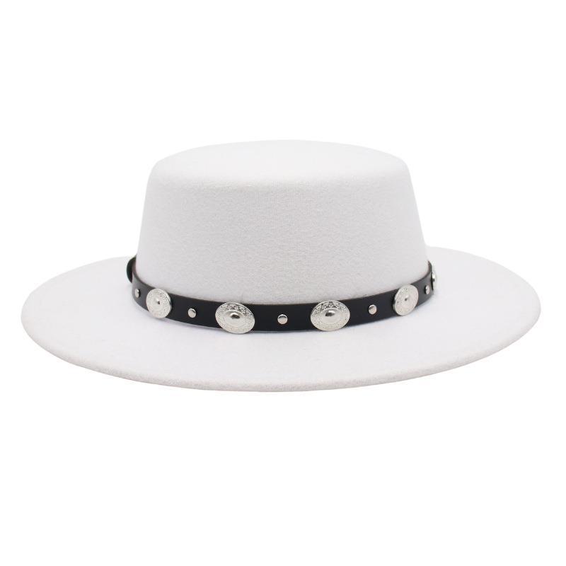 French Jazz Hat Hepburn Style Sun Hat Party Top Hat Temperament Woolen Hat Flat Top Felt Hat Big Brim