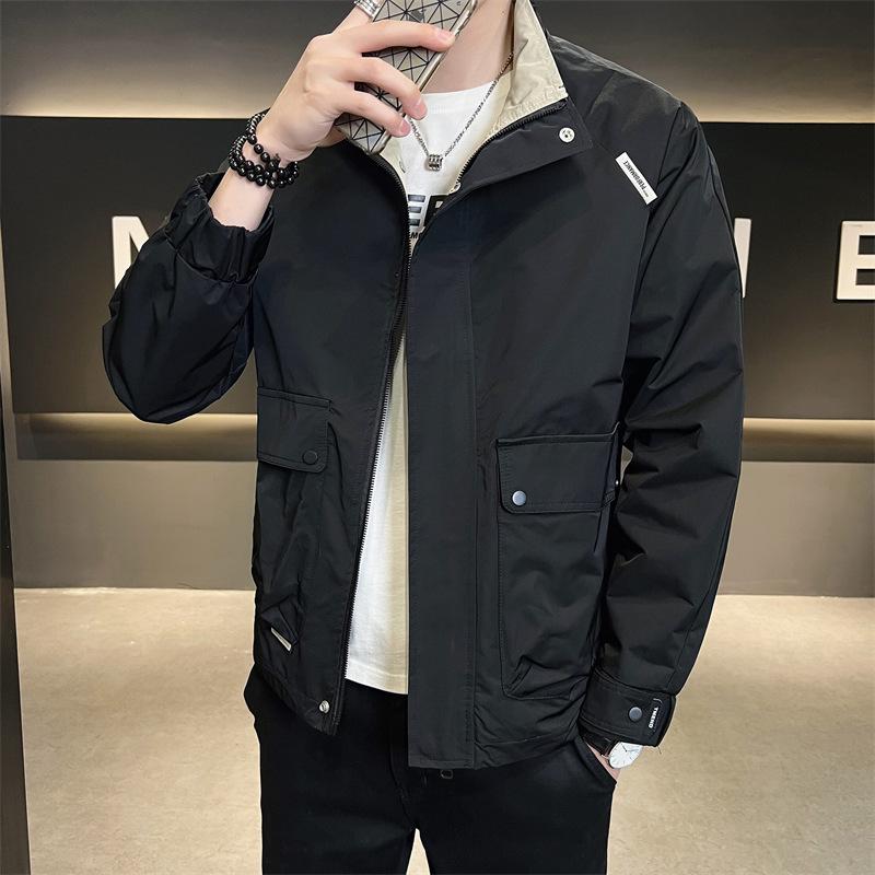 Jacket Men's Spring and Autumn New Korean Version Versatile Youth Color-blocking Clothes Casual Men's Trendy Men's Stand-up Collar Jacket