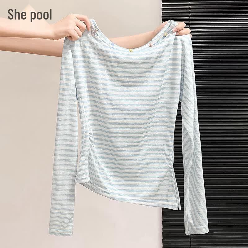 Tachi Women s Striped Asymmetrical Neck Long-Sleeve T-Shirt L