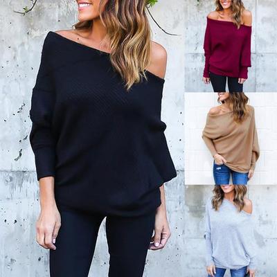 Damenmode Herbst Schulterfrei Ärmel Oberteil Geripptes Damen T-Shirt