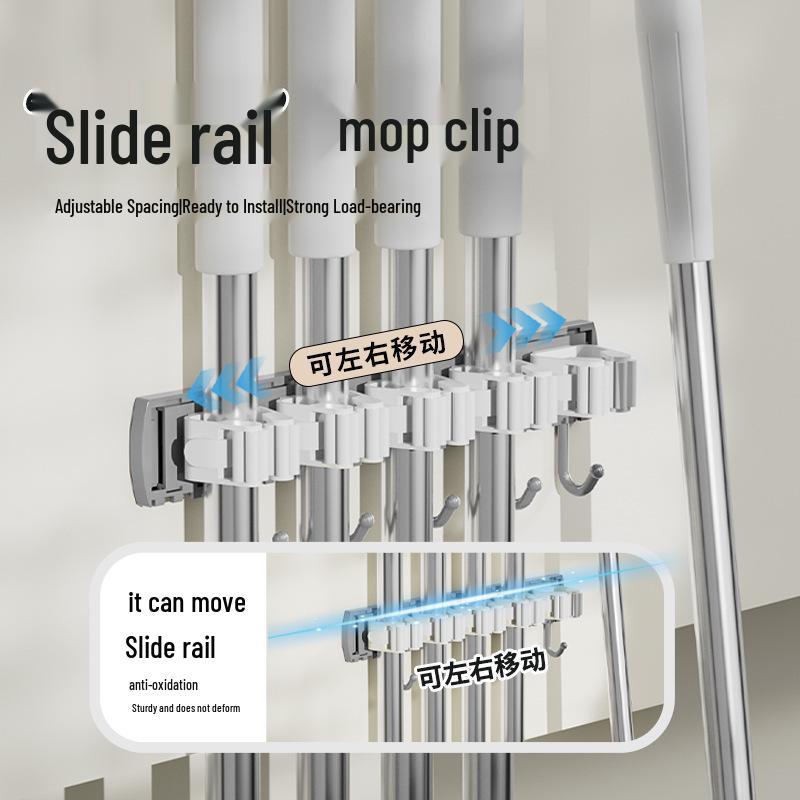 Mop and Broom Wall Mount Clip - No-Drill Storage Hook for Bathroom