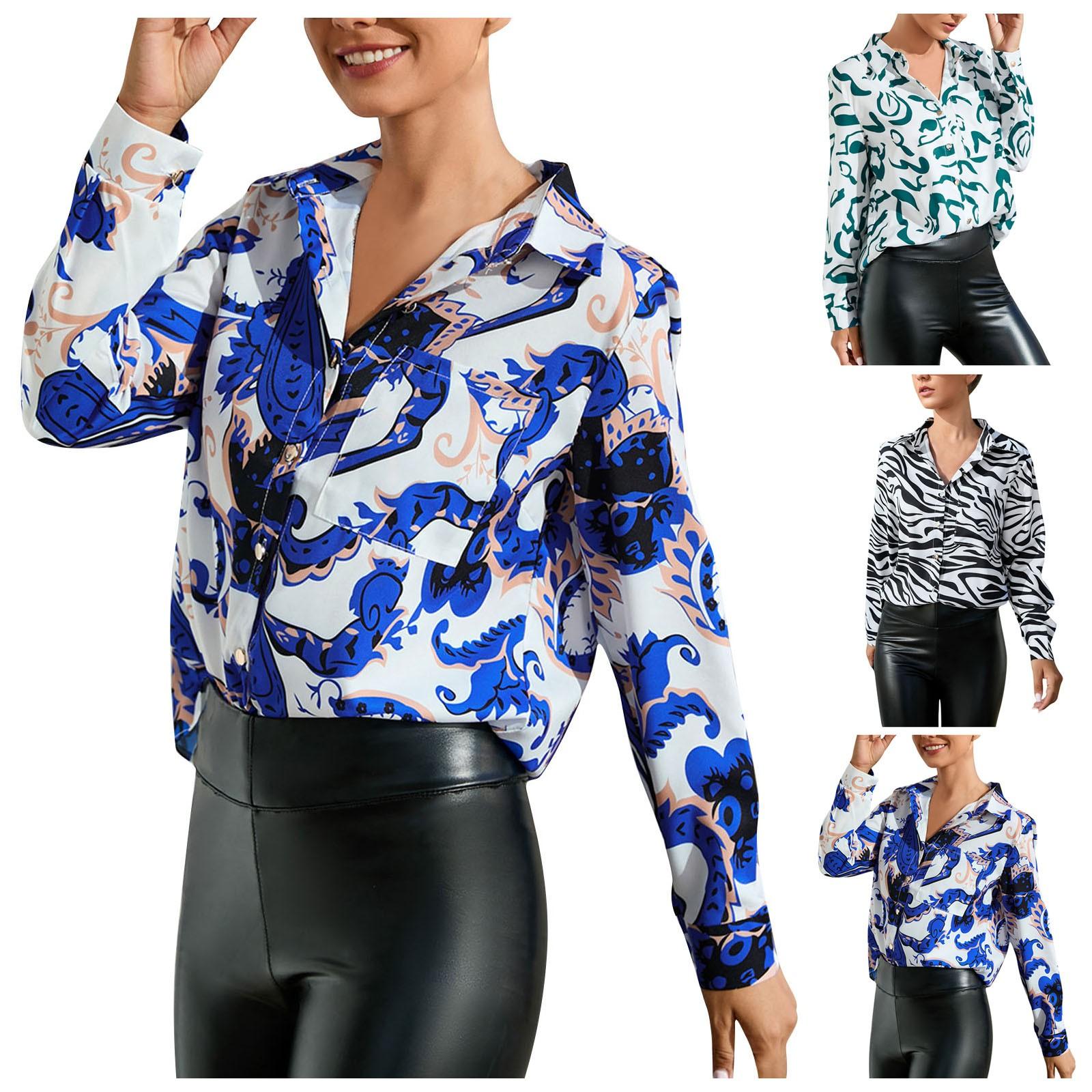 

(Куниде) Женская летняя однобортная рубашка-рубашка с длинным рукавом с принтом