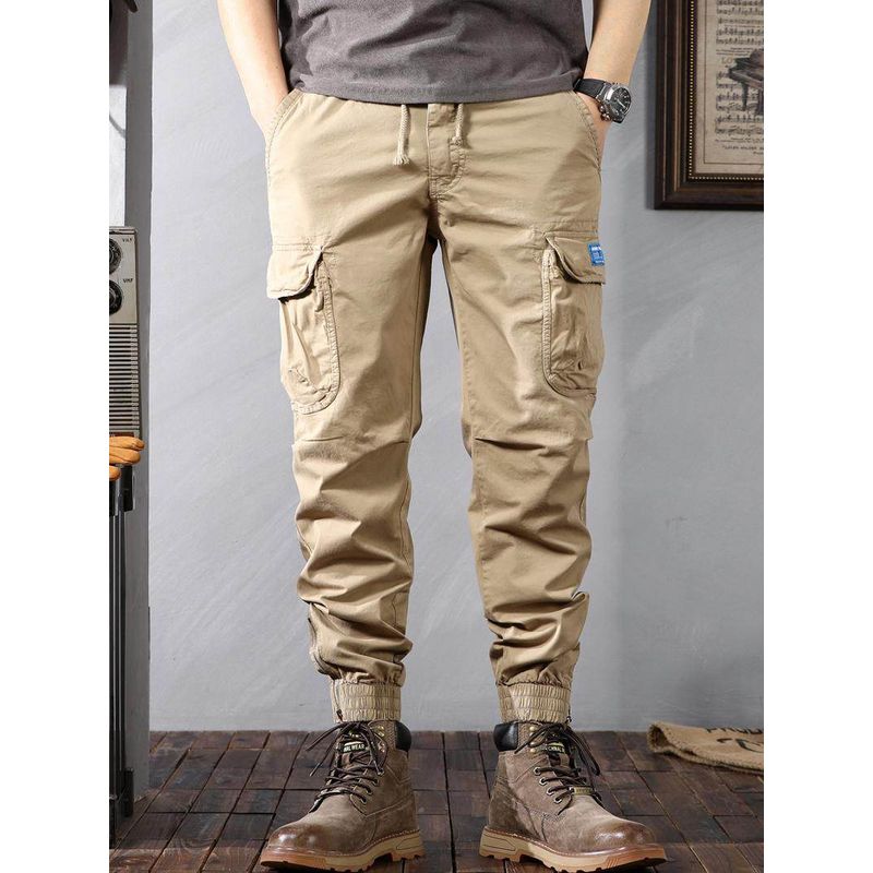 Men's Loose-Fitting Cargo Pants with Pockets, Spring and Autumn New Trendy Casual Long Pants, Versatile Cropped Pants