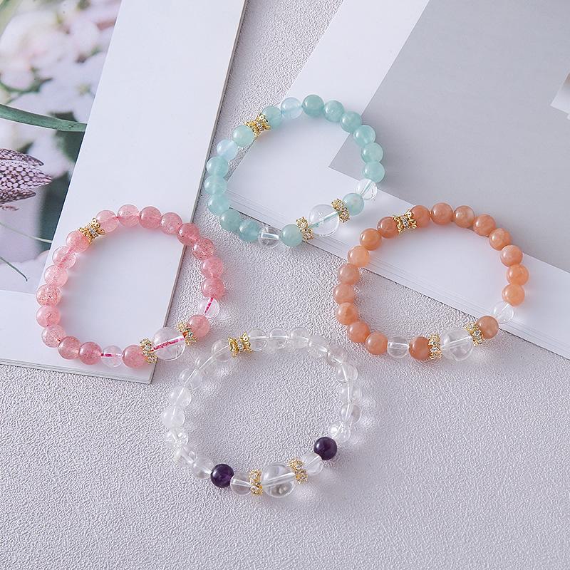 Natural powder crystal strawberry crystal 8mm bracelet Bangles Women Fashion Jewelry accessories Gift