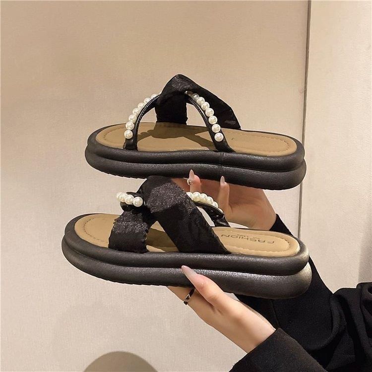 

Сяосянфэн со шлепанцами на юбке женские 2025 лето новый принт мода пляжные сандалии плоская подошва удобные 40 чёрный