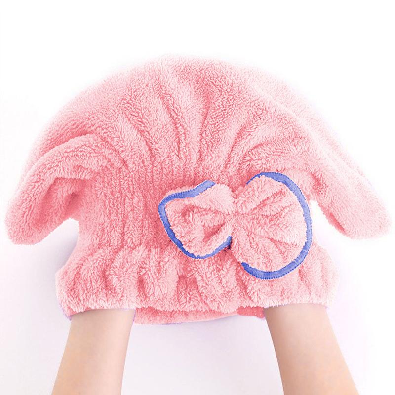 3 Pieces Absorbent Hair Drying Caps | Coral Fleece Quick-Dry Skin-Friendly | Adorable Bow Design Designed for Shower/Spa