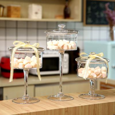 Glazen Snoepopbergpot met Deksel en Hoge Voet in Europese Stijl Transparante Display Tafel Dessert Opbergpot Huis Bruiloftsdecoratie