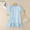 ZANZEA Abito casual da donna a maniche corte con scollo tondo tinta unita