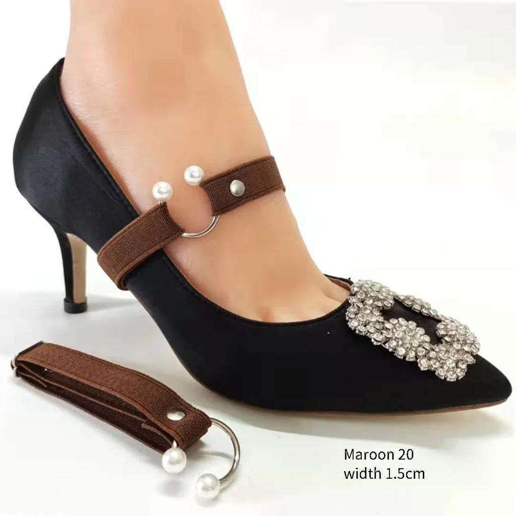 New 1.5CM Width High Heels Shoelaces Women Elastic Laces Heel Shoes Belt U-shaped Pearl Buckle No Tie Shoelace Shoe Accessories