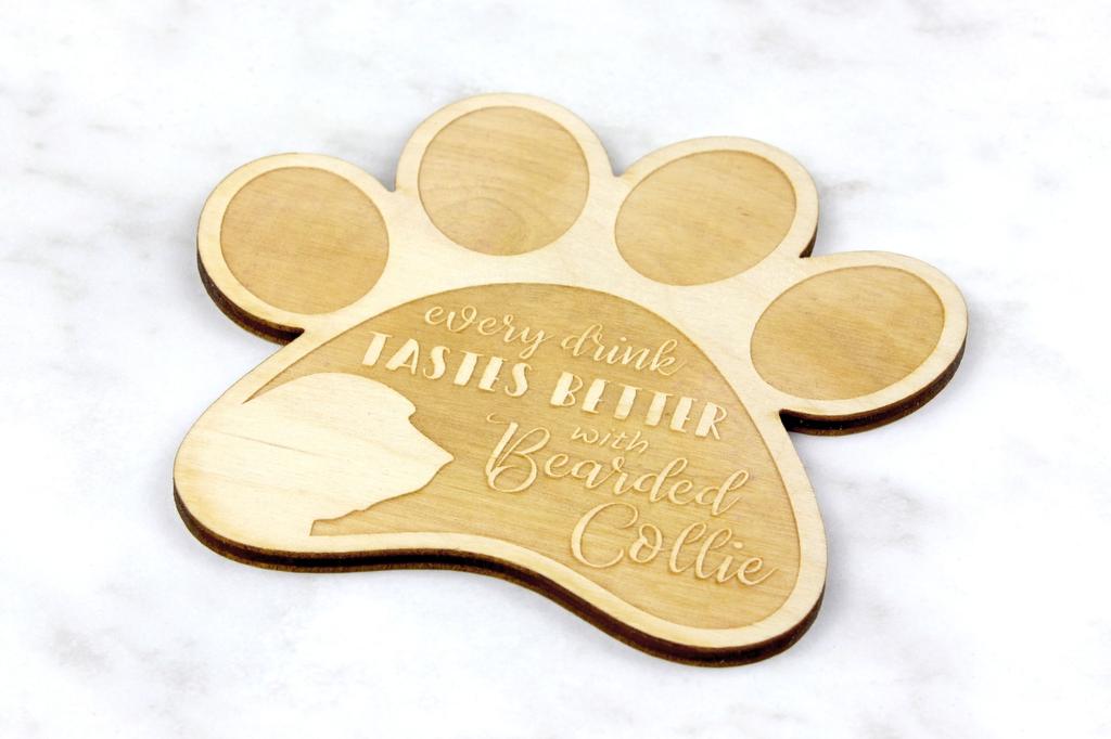 Bearded Collie, Highland Collie, Mountain Collie - Mug coaster, engraved coaster with dog, gift for dog lover by Art-Dog brand