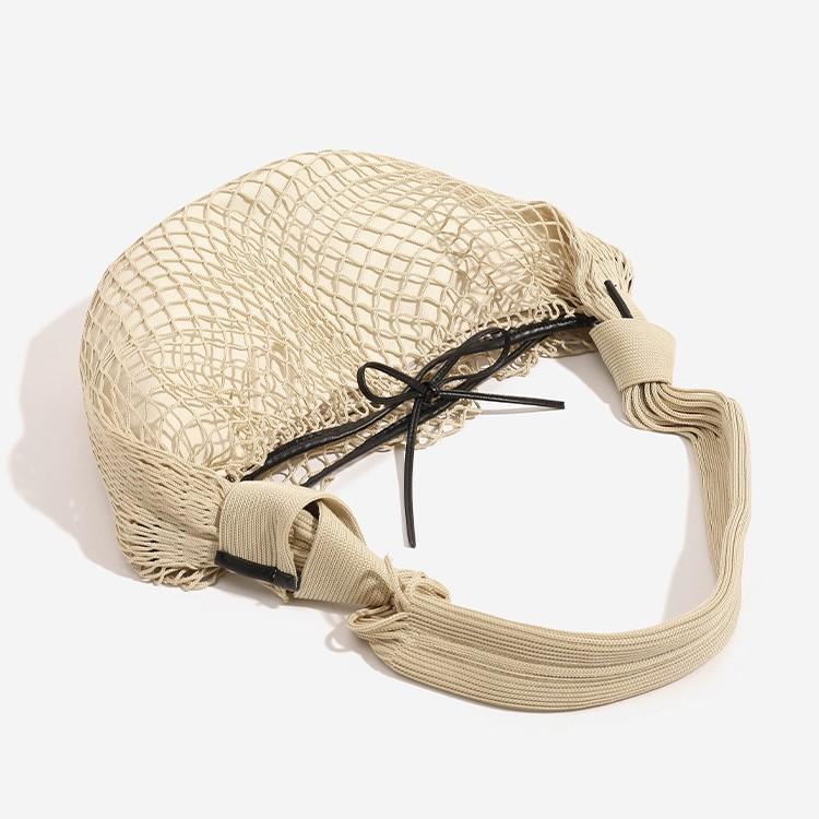 Beach Vacation Contrasting Mesh Bag, Cow Horn Bag, Women's Handbag, One Shoulder Crossbody, Hand Woven Bag, Fishing Net Armpit Bag