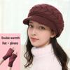 Versatile Solid Color Beret Hat Set for Middle-aged and Elderly Women - Plus Velvet Thick Knit Wool, Autumn/Winter