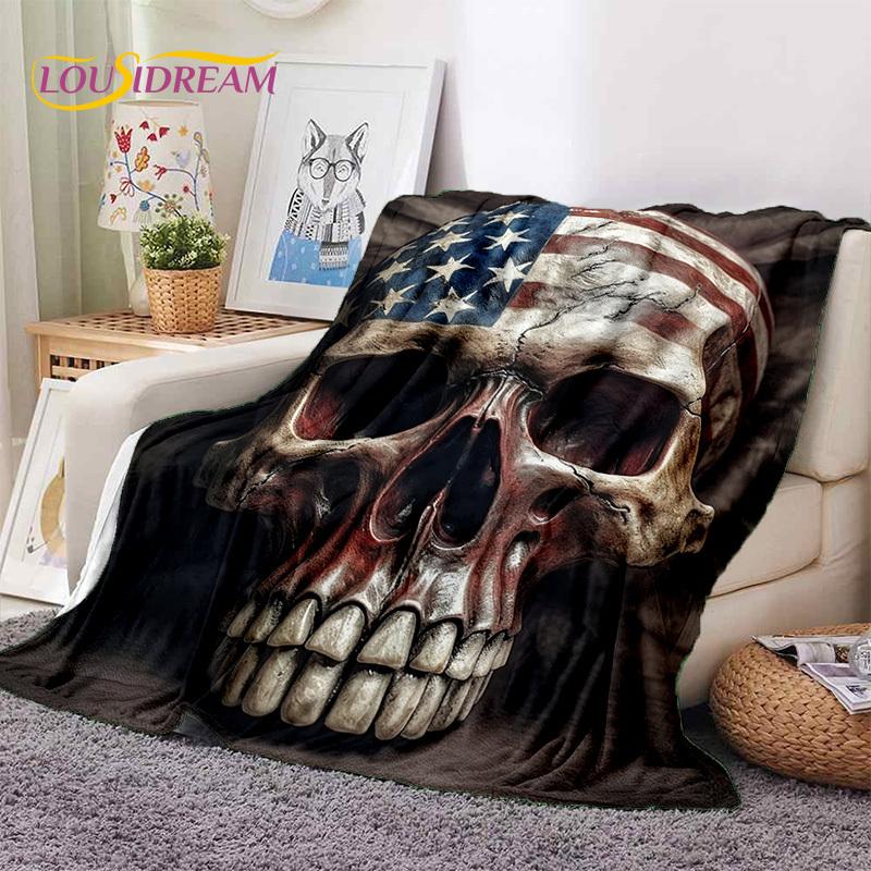 3D Horror Gotycka Czaszka Szkielet Miękkie Flanelowe Kocyki, Koc do Rzucania Wygodny Koc na Piknik Łóżka Kanapę Domową Sypialnię Prezenty