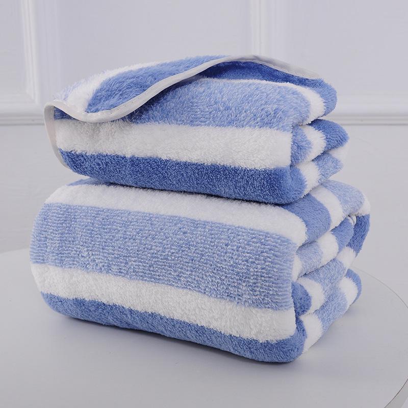 Extra Large Absorbent Coral Fleece Bath Towel with Wide Stripes