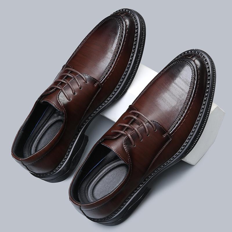 

Кожаные туфли мужские кожаные деловые деловые весенние и осенние британские дышащие повседневные мягкие подошвы для увеличения роста свадебные туфли для жениха 44