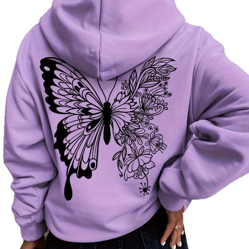 Oversized Asymmetrical Butterfly Floral Hoodie Casual Wear Unisex Loose Fit Long Sleeve