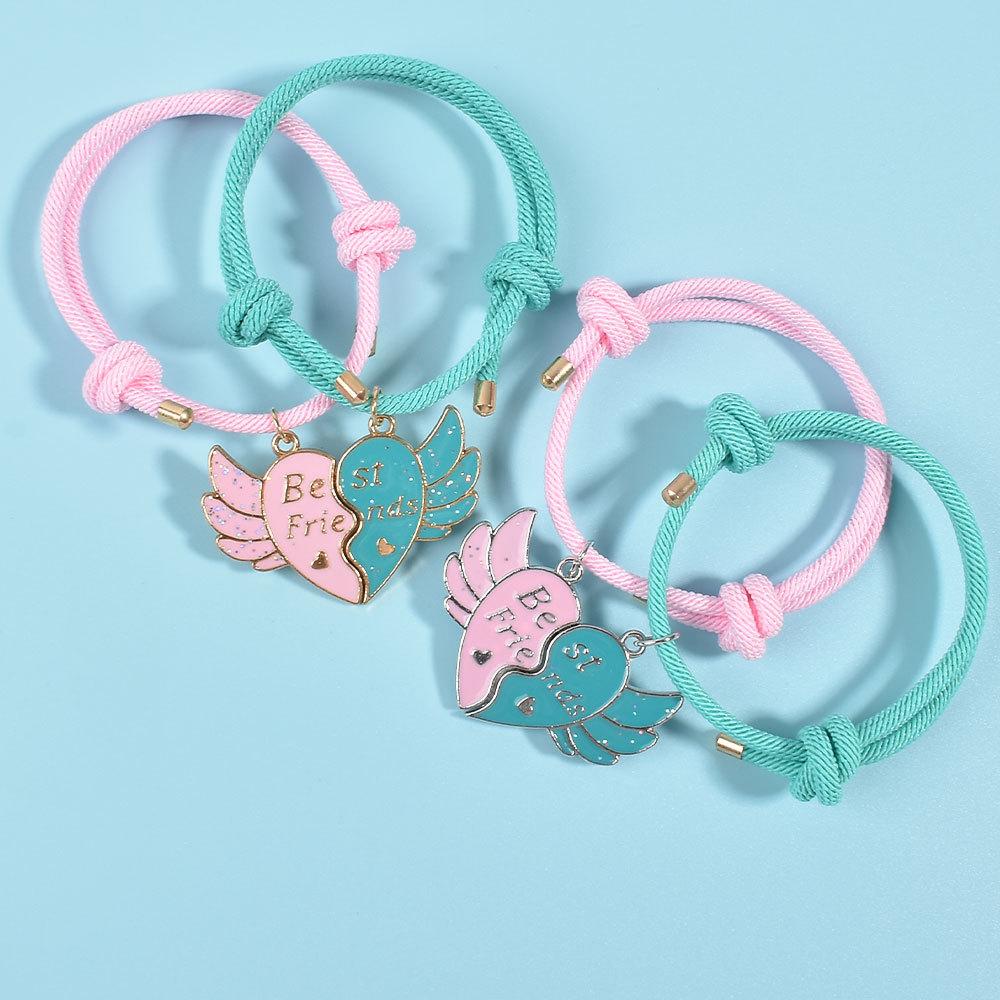 2Pcs Heart-shaped Stitching Bracelet Magnet Pendant BFF Friendship Handmade Weaved Jewelry Birthday Gifts for Kids Women 2026