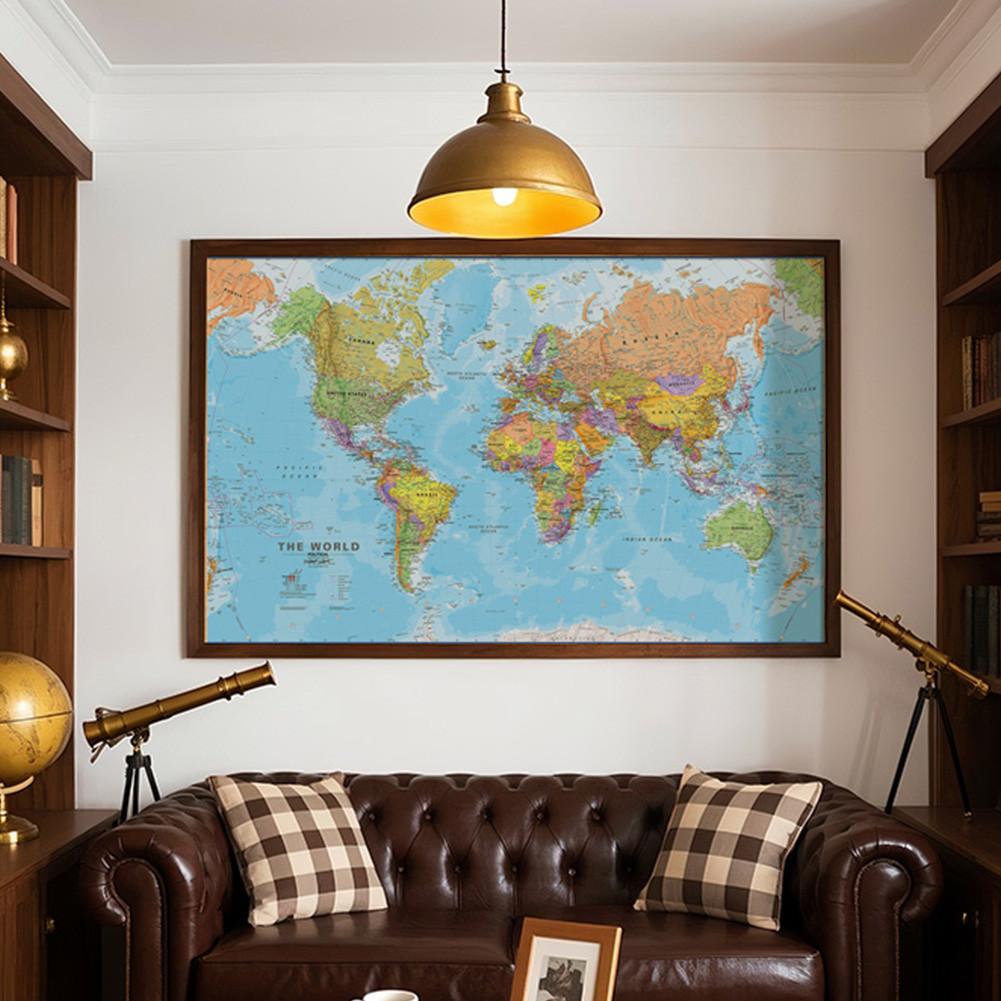 84.1*118.9cm Póster de Mapa Mundial Grande para Pared Estilo Retro Vintage Mapa Político para Decoración de Hogar Oficina Escuela Herramientas de Viaje Mapa del Mundo